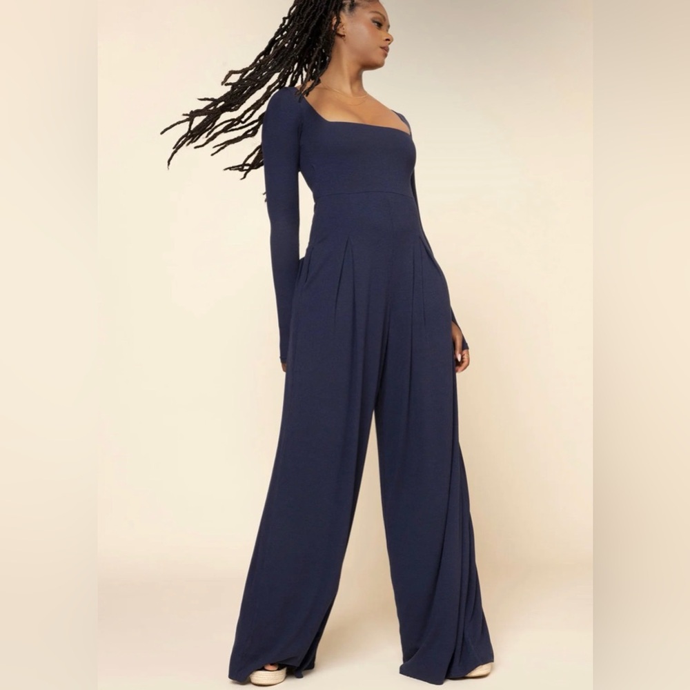 Go With The Flow Long Sleeve Jumpsuit - Cosmic Navy